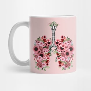 Lungs with pink daisy  flowers, lungs cancer, respiratory therapist Mug